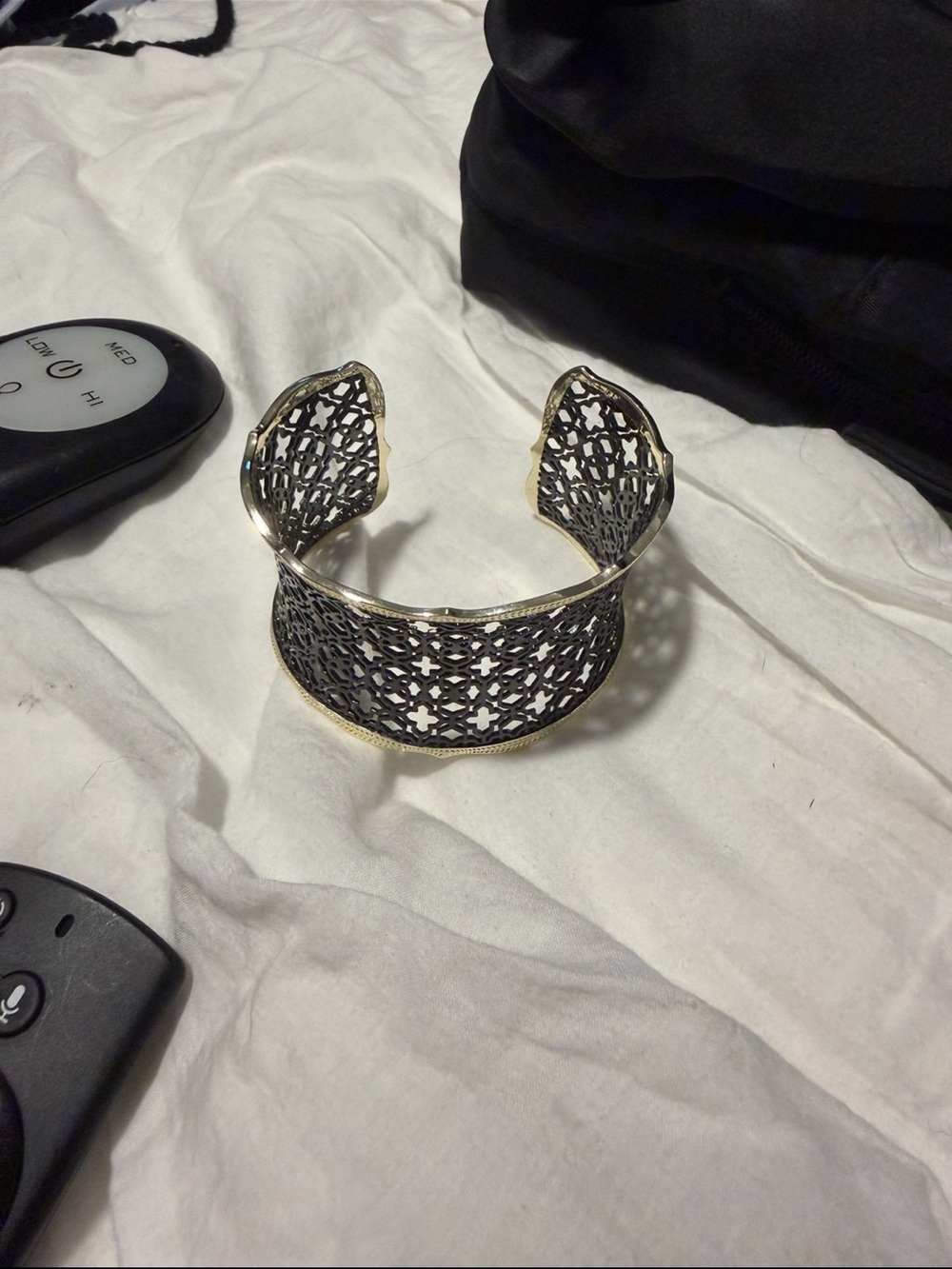 Kendra Scott Gold-Tone Filigree Open Cuff Bracelet with Black Inlay